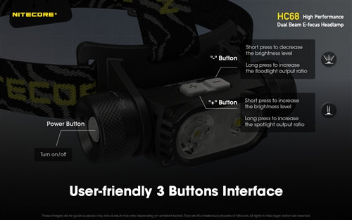 Nitecore HC68 Rechargeable Focusable 2000 Lumen Headlamp with Red Light - 201 Metres