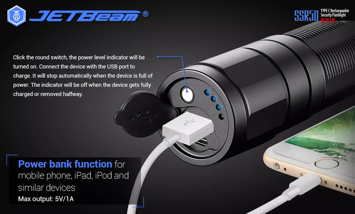 JETBeam SSR50 Rechargeable 3650 Lumen Security Torch - 483 Metres