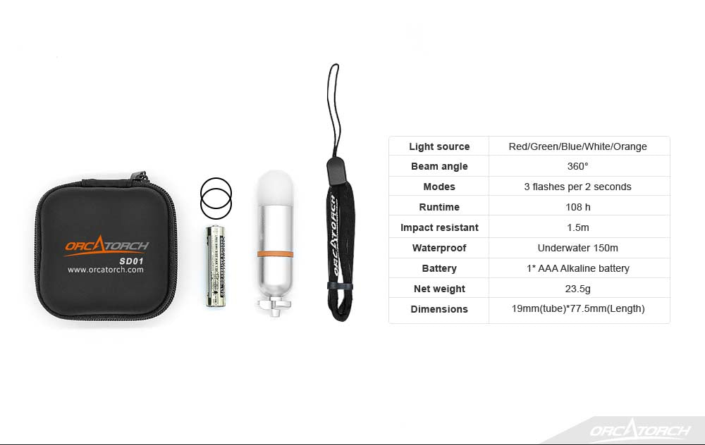 OrcaTorch SD01 Mini Glow Tank Diving Beacon Light