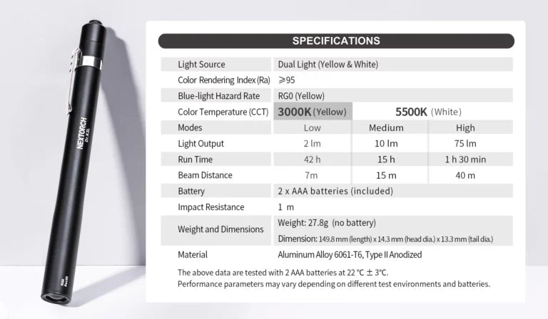 NEXTORCH Dr.K3L Dual Light Medical Penlight – 2AAA – Yellow Light and White Light