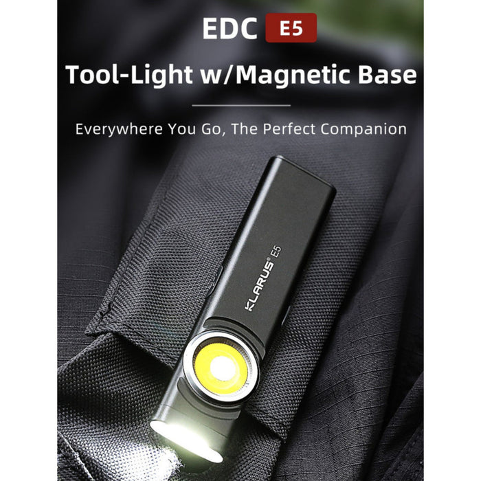 Klarus E5 EDC 470 Lumens Rechargeable Tool Light with Magnetic Base - 41 Metres