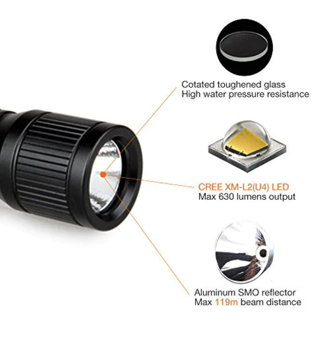 OrcaTorch D560 Mini Dive Torch - 630 Lumens, 119 Metres