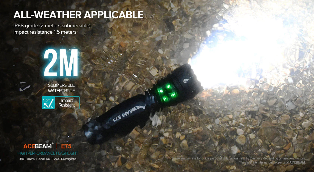 AceBeam E75 High Performance Rechargeable Torch - 4500 Lumens, 260 Metres