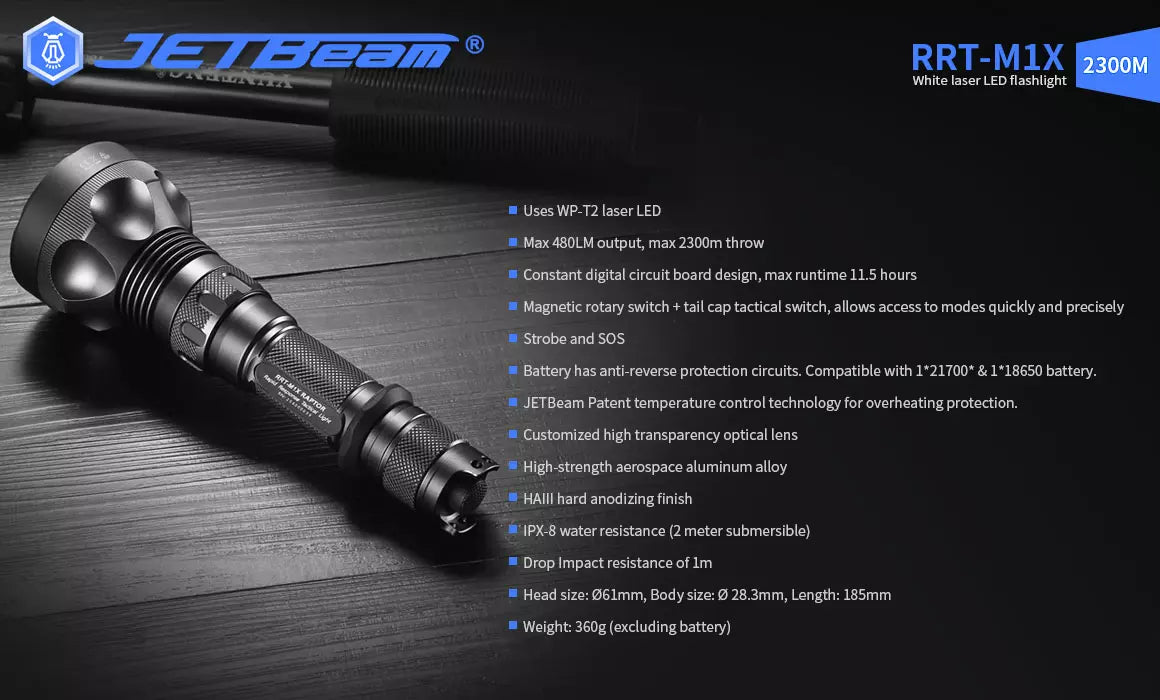 JETBeam RRT-M1X LEP Torch- 480 Lumens, 2300 Metres