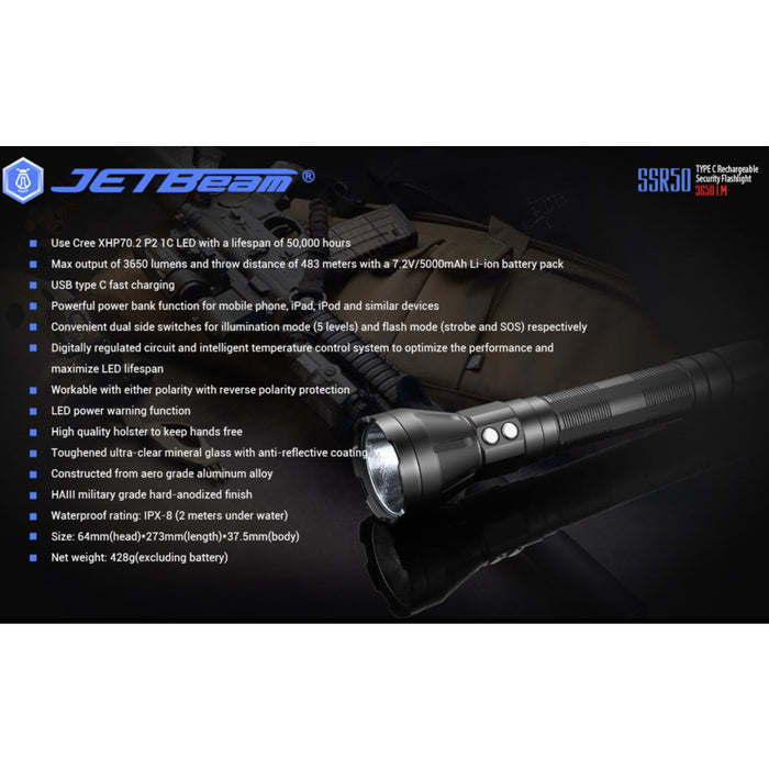 JETBeam SSR50 Rechargeable 3650 Lumen Security Torch - 483 Metres