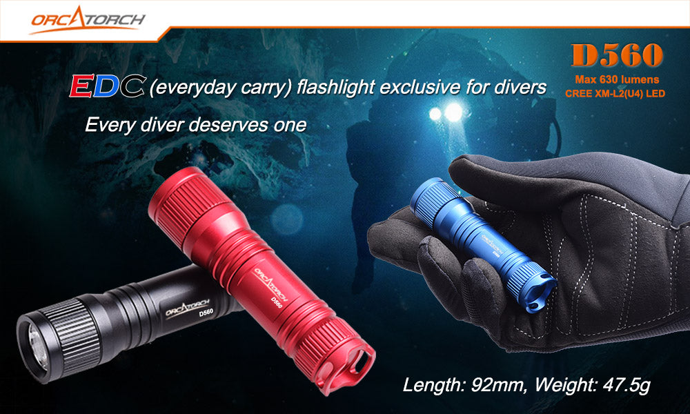 OrcaTorch D560 Mini Dive Torch - 630 Lumens, 119 Metres