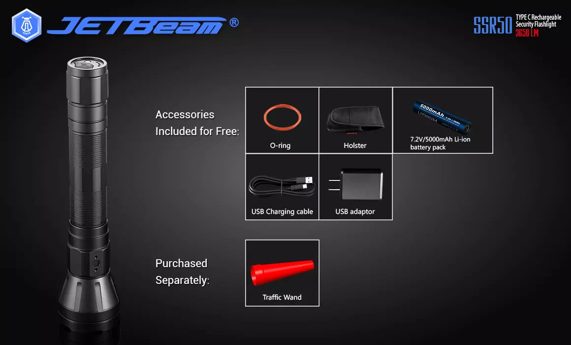 JETBeam SSR50 Rechargeable 3650 Lumen Security Torch - 483 Metres