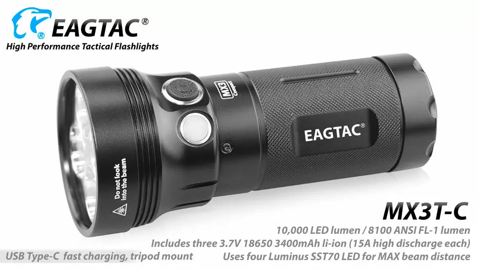 Eagtac MX3T-C Type-C Rechargeable Compact 10,000 Lumen Search Light with Power Bank Function - 531 Metres