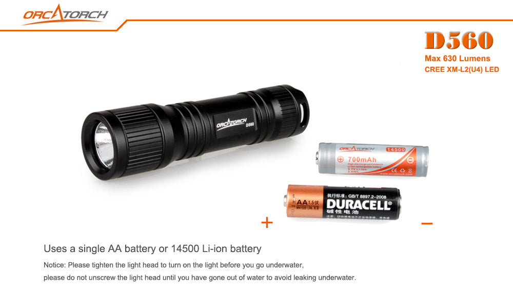 OrcaTorch D560 Mini Dive Torch - 630 Lumens, 119 Metres