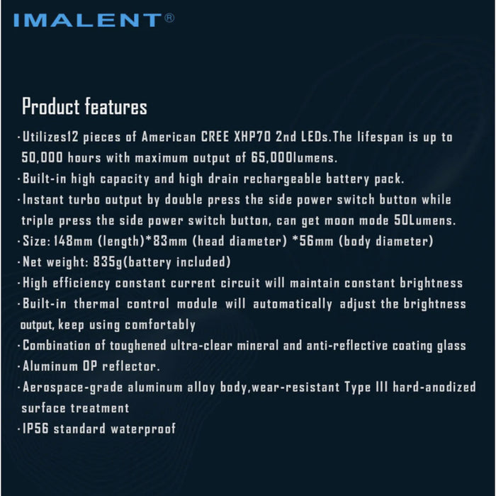 Imalent MS12 Mini-C 65,000 Lumen Rechargeable Searchlight - 1036 Metres