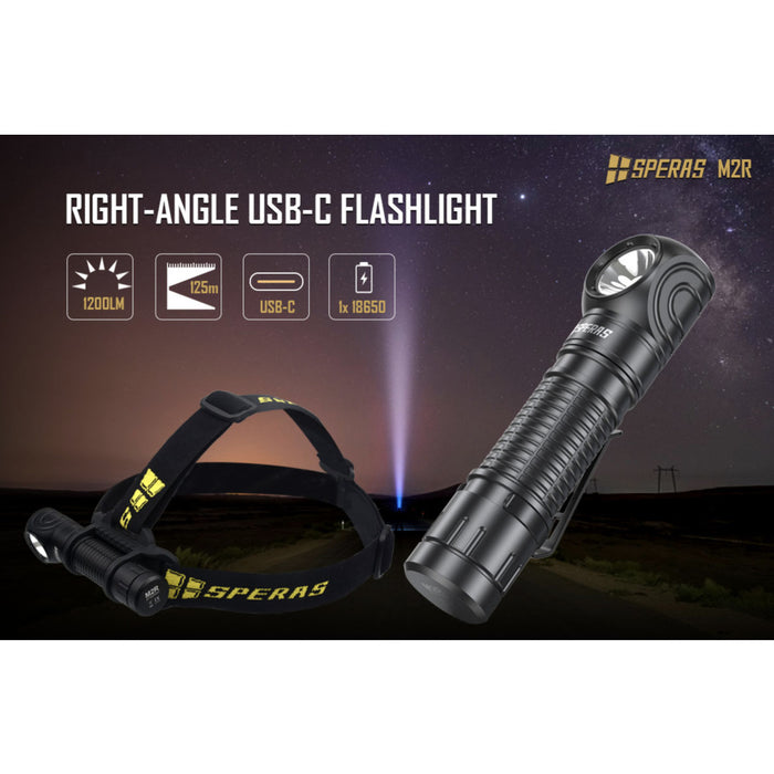 SPERAS M2R Rechargeable 1200 Lumen Headlamp/Torch - 125 Metres