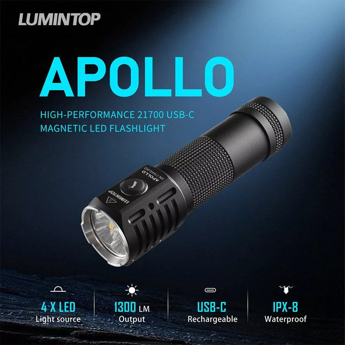 Lumintop Apollo V2 High Performance Rechargeable 1300 Lumen Torch - 160 Metres