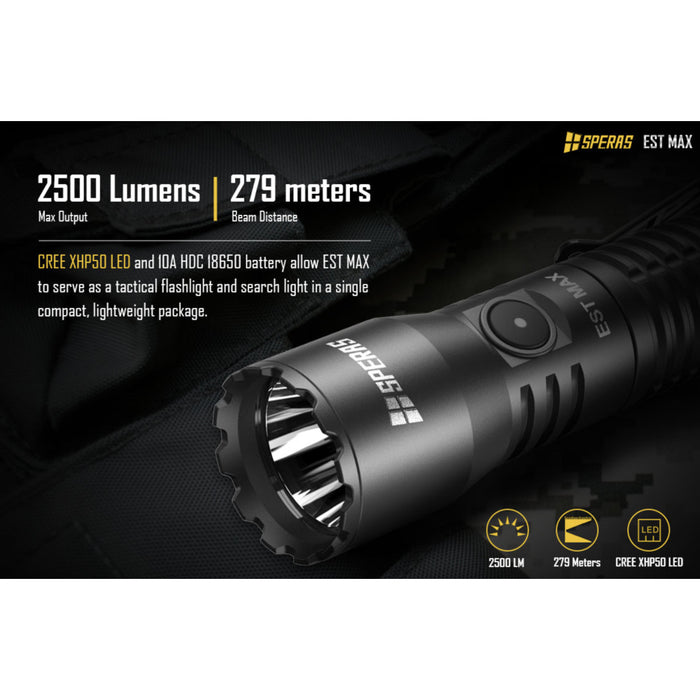 SPERAS EST MAX Rechargeable 2500 Lumen Torch - 279 Metres