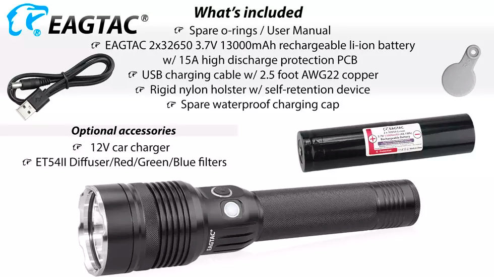 Eagtac MX30L2-R Rechargeable 4500 Lumen Security Torch - 492 Metres