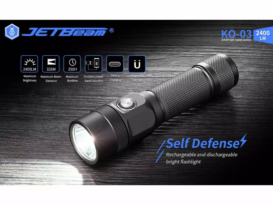 JETBeam KO-03 Rechargeable 2400 Lumen EDC Torch - 326 Metres