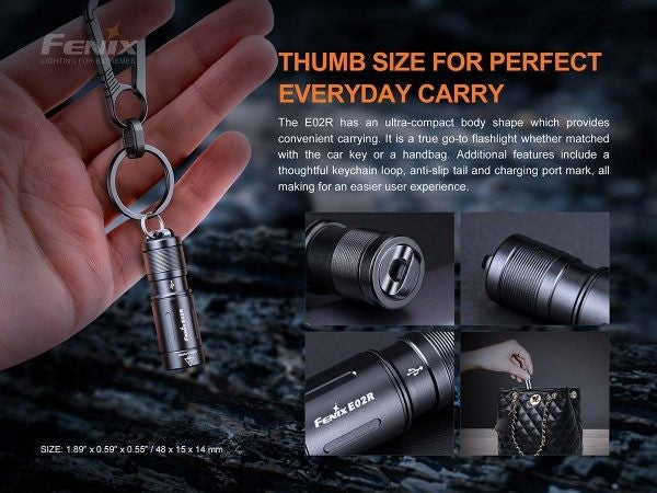 Fenix E02R Rechargeable Keychain Light - 200 Lumens, 49 Metres