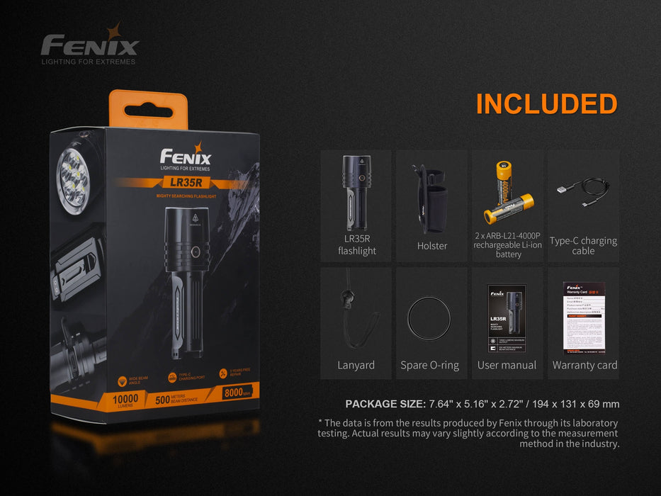 Fenix LR35R Compact USB-C Rechargeable 10,000 Lumen Searchlight - 500 Metres