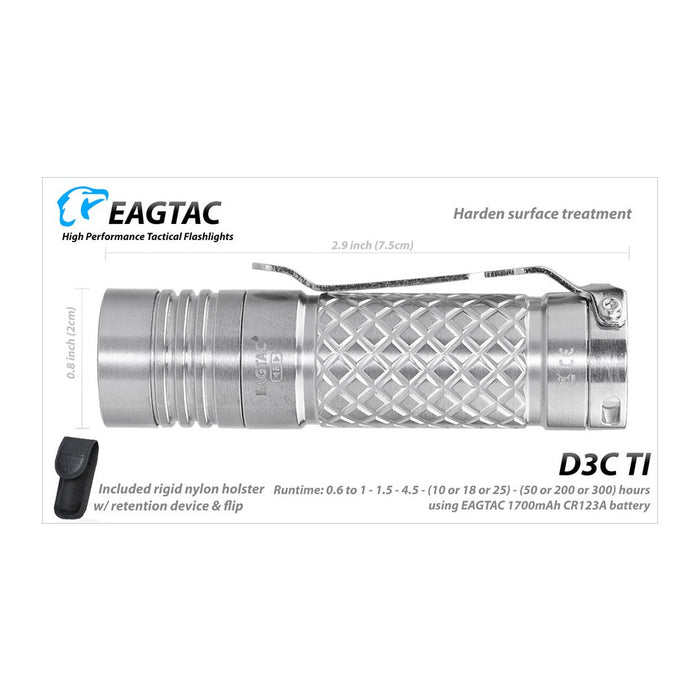 Eagtac D3C Ti Pocket Torch - 800 Lumens, 128 Metres