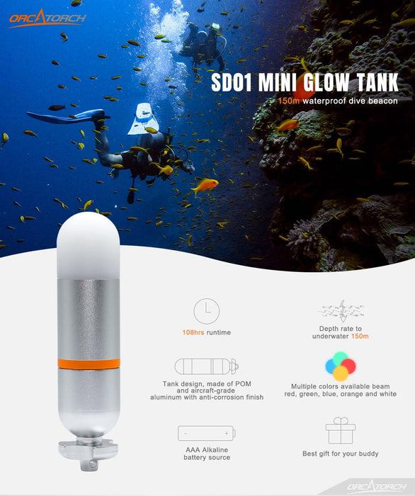 OrcaTorch SD01 Mini Glow Tank Diving Beacon Light