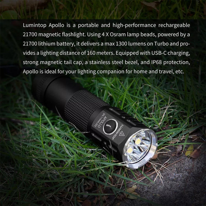 Lumintop Apollo V2 High Performance Rechargeable 1300 Lumen Torch - 160 Metres