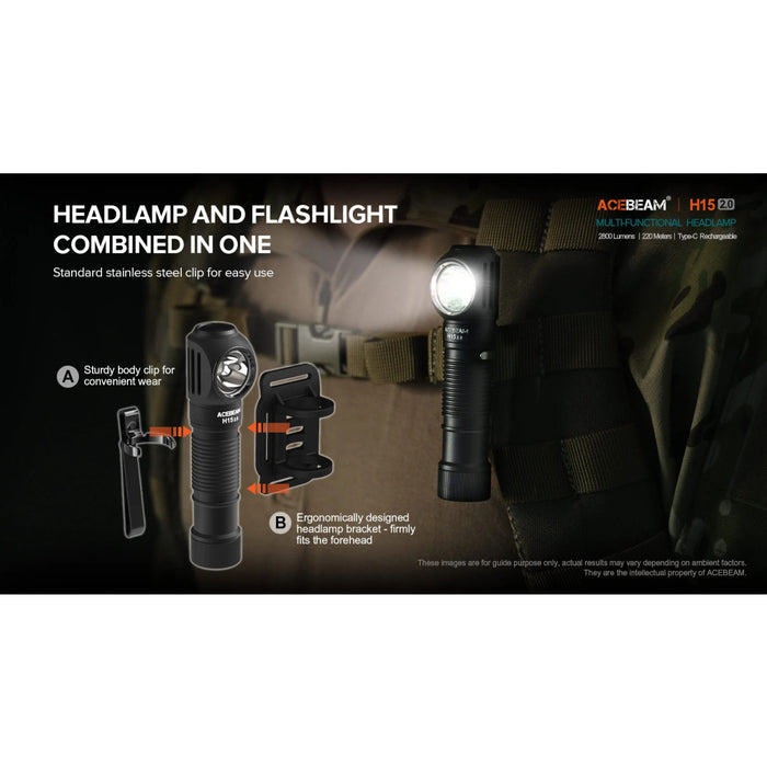 AceBeam H15 2.0 Rechargeable 2800 Lumen Headlamp/Torch with Red Light - 220 Metres