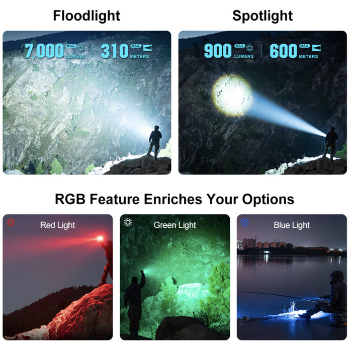 Olight Marauder Mini Rechargeable Flood/Spot 7000 Lumen Searchlight with RGB LEDs - 600 Metres