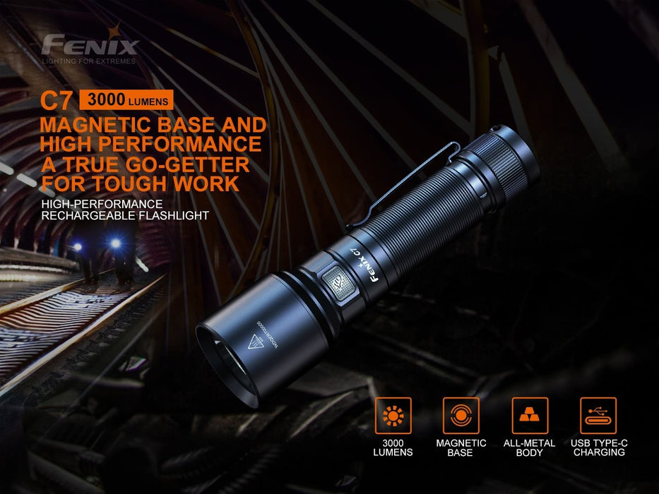 Fenix C7 Rechargeable High Performance Torch with Magnetic Base - 3000 Lumens, 470 Metres