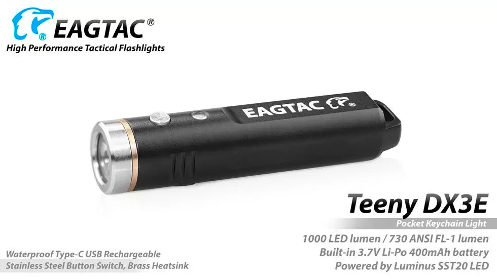 Eagtac Teeny DX3E Rechargeable Keyring Torch - 1000 Lumens, 105 Metres