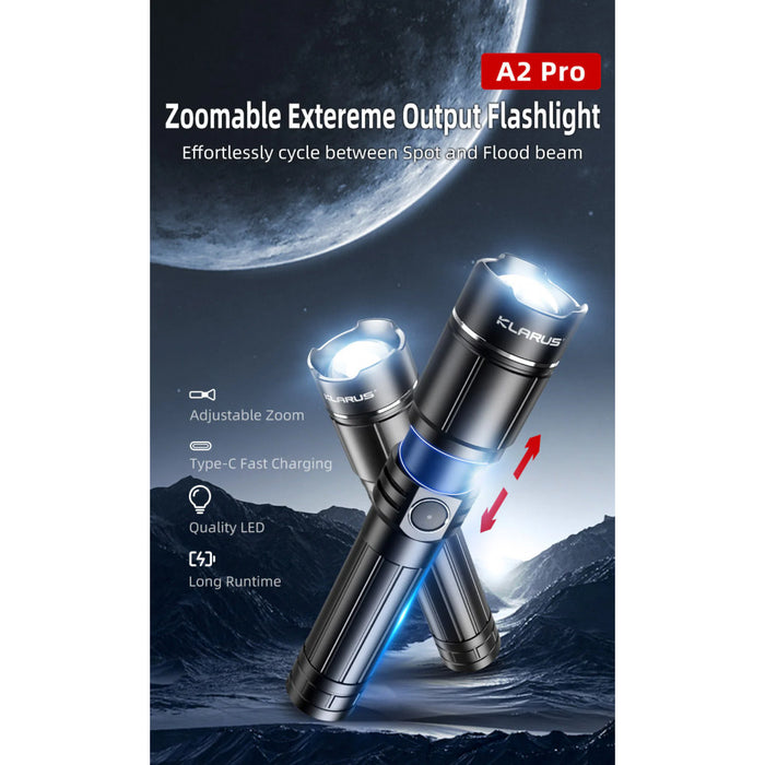 Klarus A2 Pro Rechargeable Zoomable Flashlight - 1450 Lumens, 420 Metres