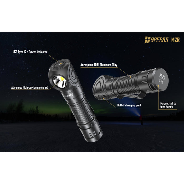 SPERAS M2R Rechargeable 1200 Lumen Headlamp/Torch - 125 Metres