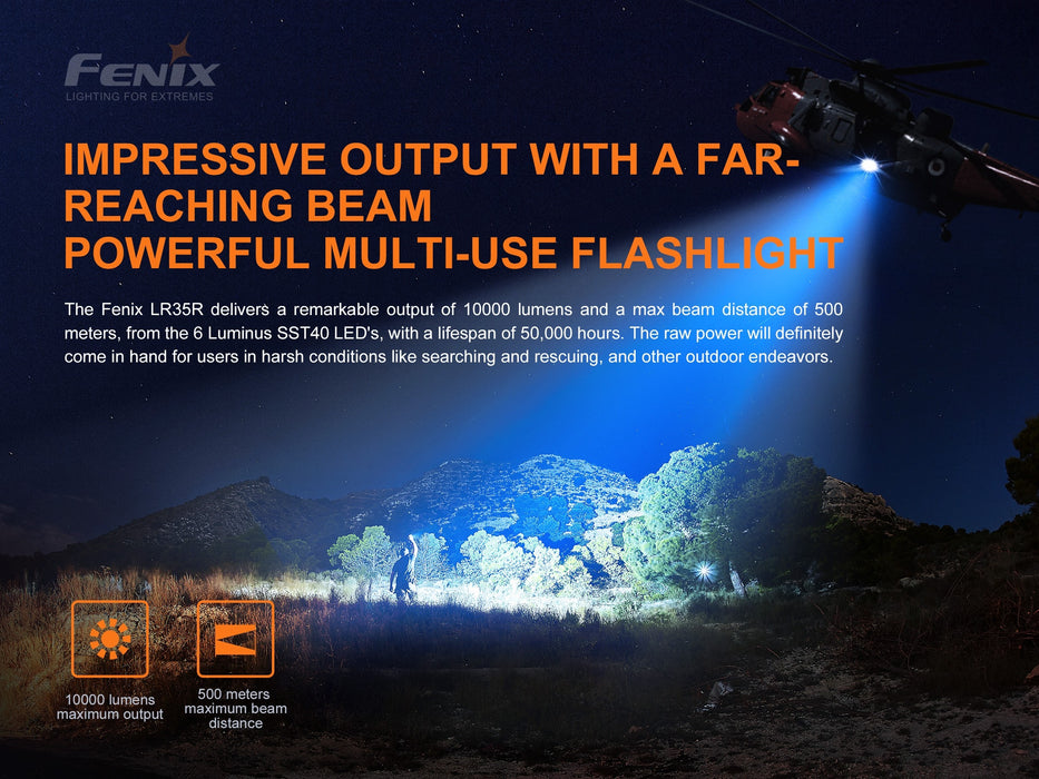 Fenix LR35R Compact USB-C Rechargeable 10,000 Lumen Searchlight - 500 Metres