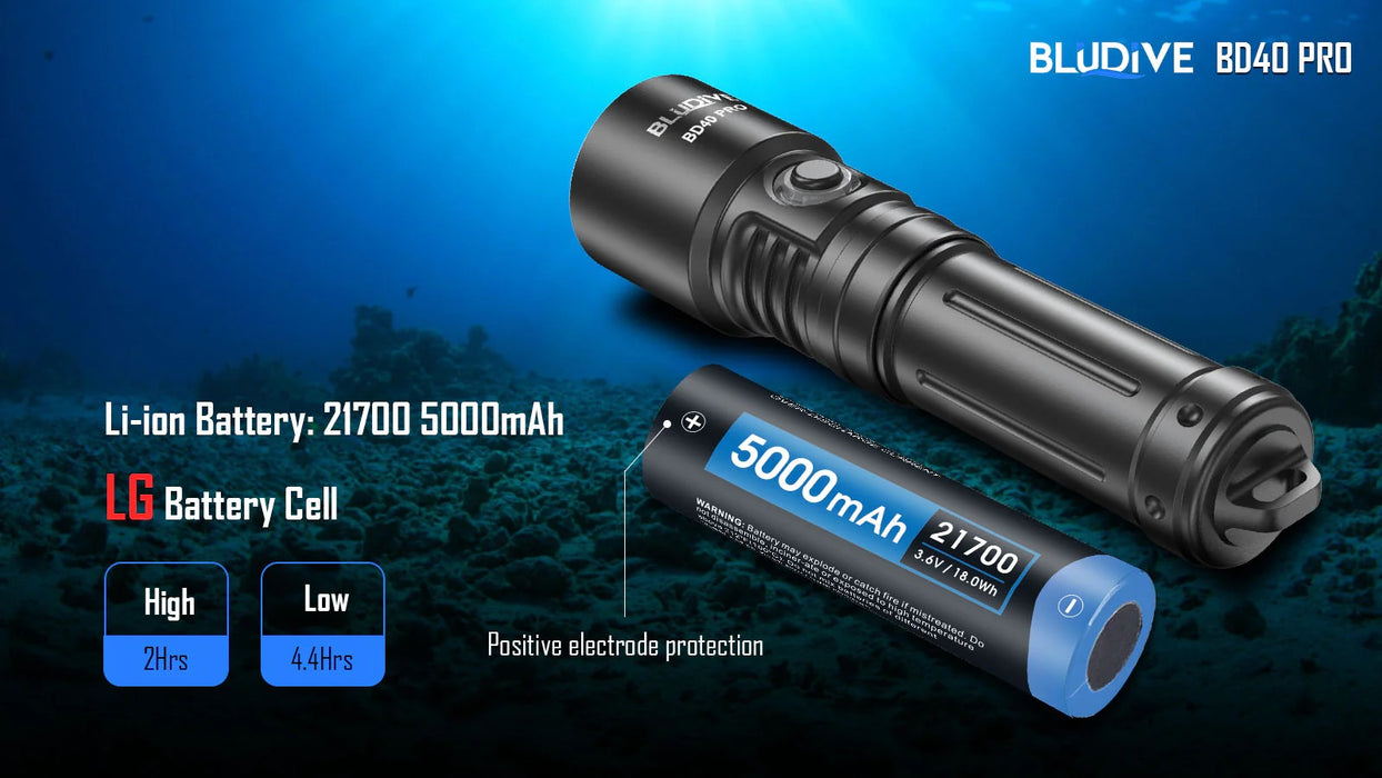 BluDive BD40 PRO Dive Torch – 3000 Lumens, 150 Metres Diving Depth