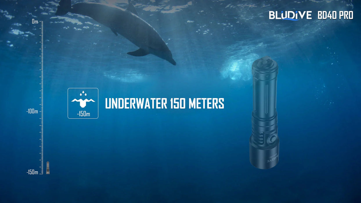 BluDive BD40 PRO Dive Torch – 3000 Lumens, 150 Metres Diving Depth