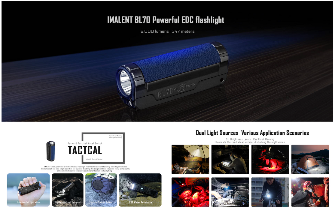 Imalent BL70 Rechargeable Powerful EDC Torch with Red Light – 6000 Lumens, 347 Metres