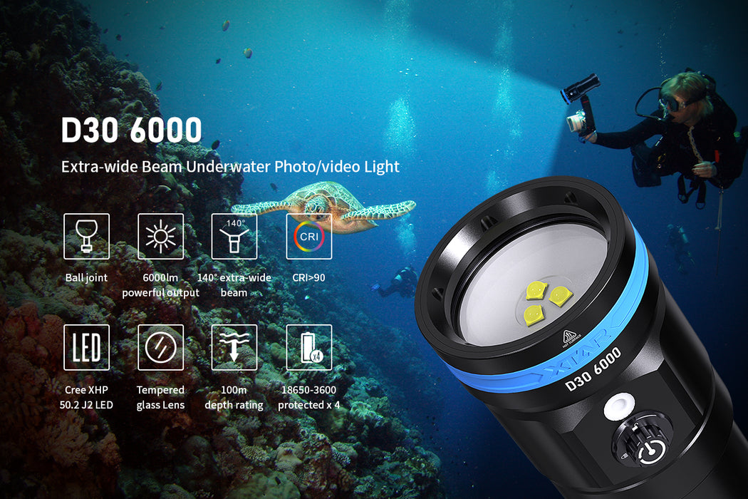 XTAR D30 6000 Extra Wide Angle Diving Photography Light Kit - 6000 Lumens, High CRI