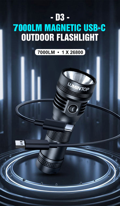 Lumintop D3 V2 Rechargeable 7000 Lumen Torch with Power Bank Function and Magnetic Base - 650 Metres