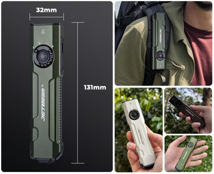 JETBeam E26-UV KUNAI Rechargeable Pocket Torch with 365nm UV and 5mW Green Laser - 2000 Lumens