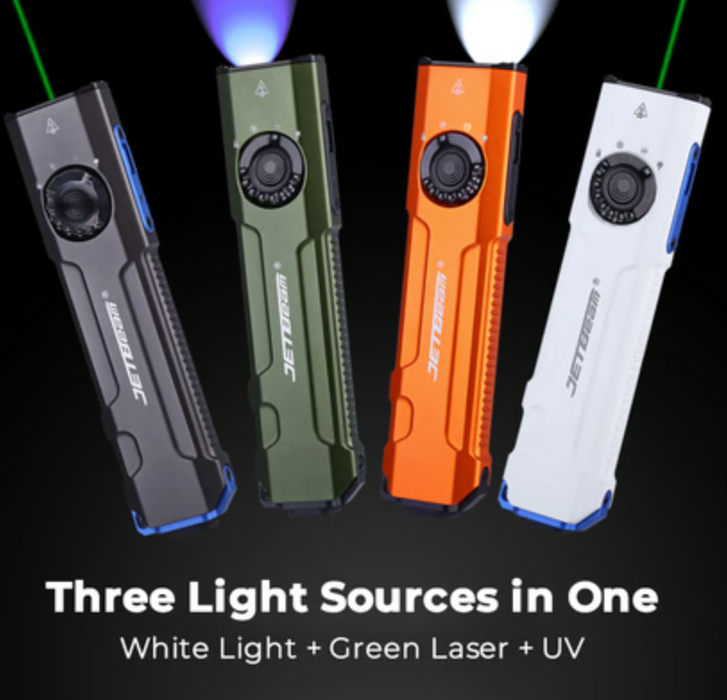 JETBeam E26-UV KUNAI Rechargeable Pocket Torch with 365nm UV and 5mW Green Laser - 2000 Lumens