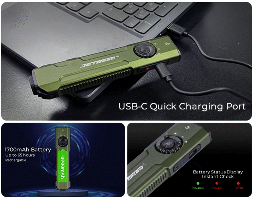 JETBeam E26-UV KUNAI Rechargeable Pocket Torch with 365nm UV and 5mW Green Laser - 2000 Lumens