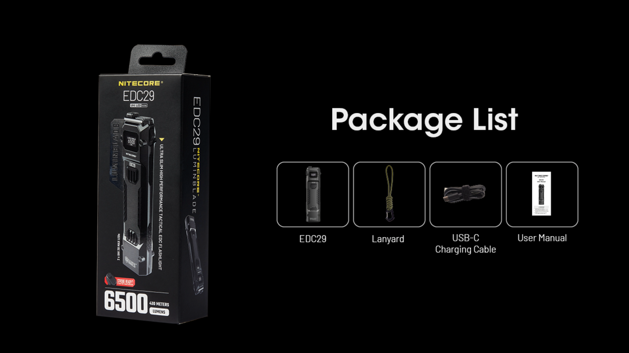 Nitecore EDC29 'Luminblade' Rechargeable Ultra Slim High Performance EDC Flashlight - 6500 Lumens, 400 Metres