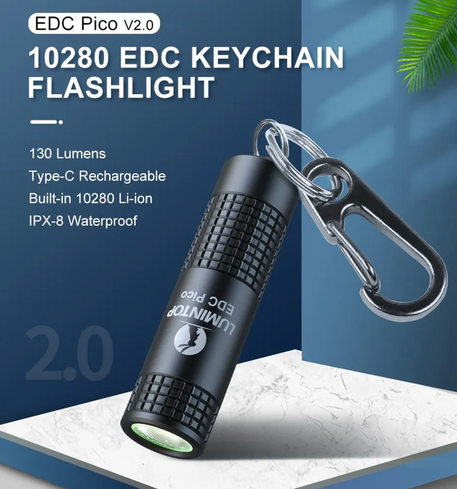 Lumintop EDC Pico V2.0 Rechargeable 130 Lumen Mini Keyring Torch - 40 Metres