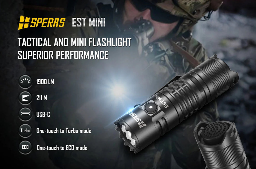 SPERAS EST MINI Rechargeable 1900 Lumen Pocket Torch – 211 Metres