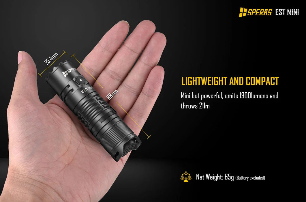 SPERAS EST MINI Rechargeable 1900 Lumen Pocket Torch – 211 Metres