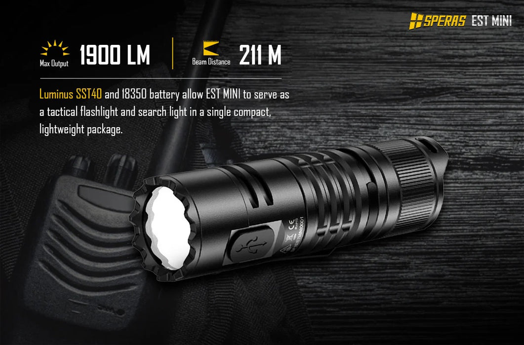 SPERAS EST MINI Rechargeable 1900 Lumen Pocket Torch – 211 Metres