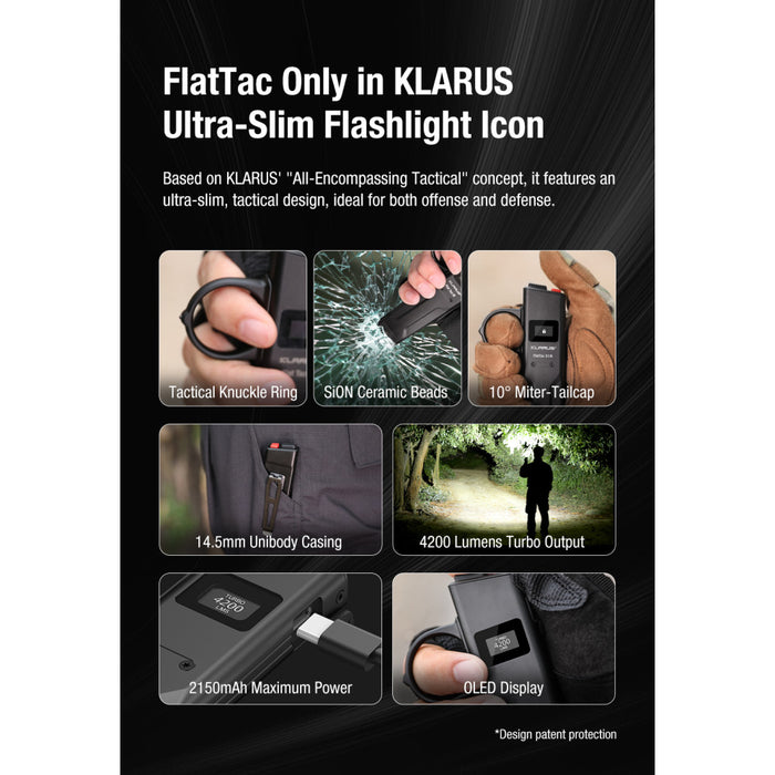 Klarus X1 Flat Tac Rechargeable 4200 Lumen Pocket Light - 185 Metres