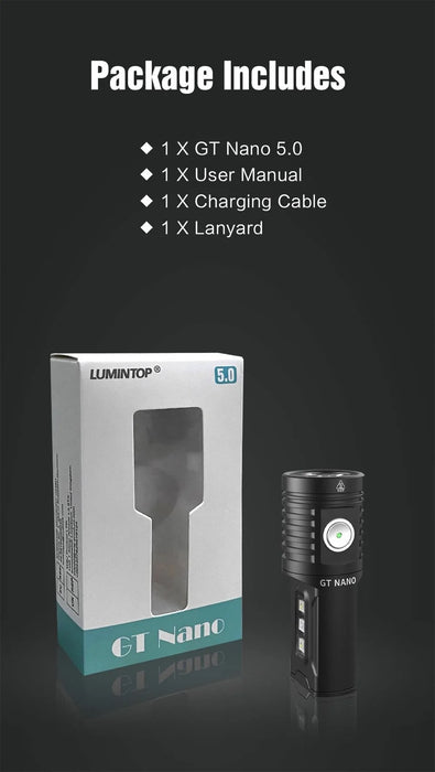 Lumintop GT Nano 5.0 Rechargeable Multi-Light Source Pocket Light - 1400 Lumens, 180 Metres