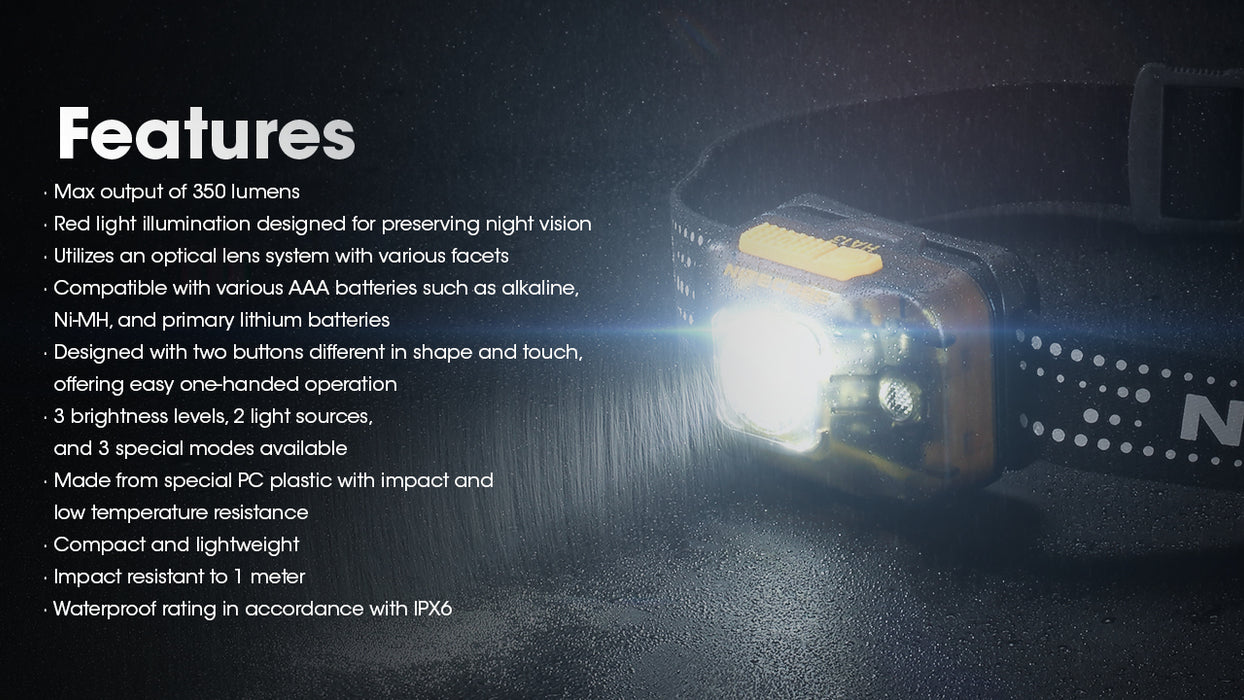 Nitecore HA13 Lightweight R/W Headlamp - 3AAA, 350 Lumens, 120 Metres