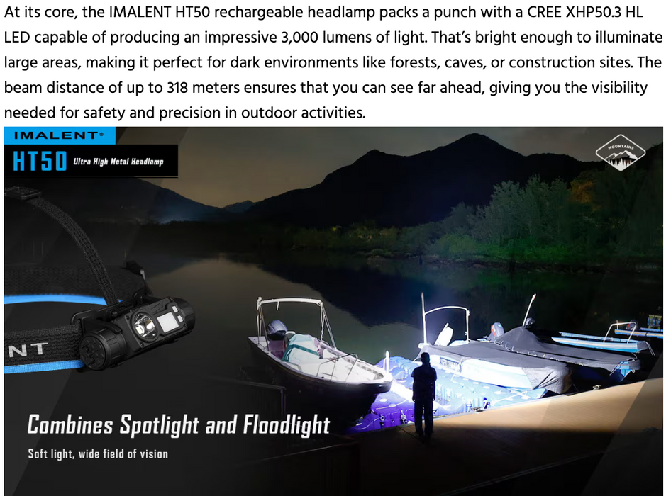 Imalent HT50 Rechargeable Dual Light Sources Headlamp  - 3000 Lumens