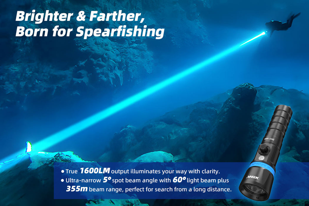 XTAR DH1 1600 Ultra-Narrow Beam Diving Light Set - 1600 Lumens