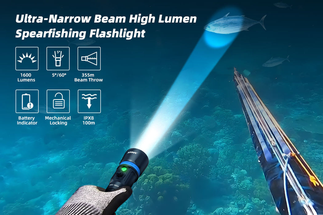 XTAR DH1 1600 Ultra-Narrow Beam Diving Light Set - 1600 Lumens